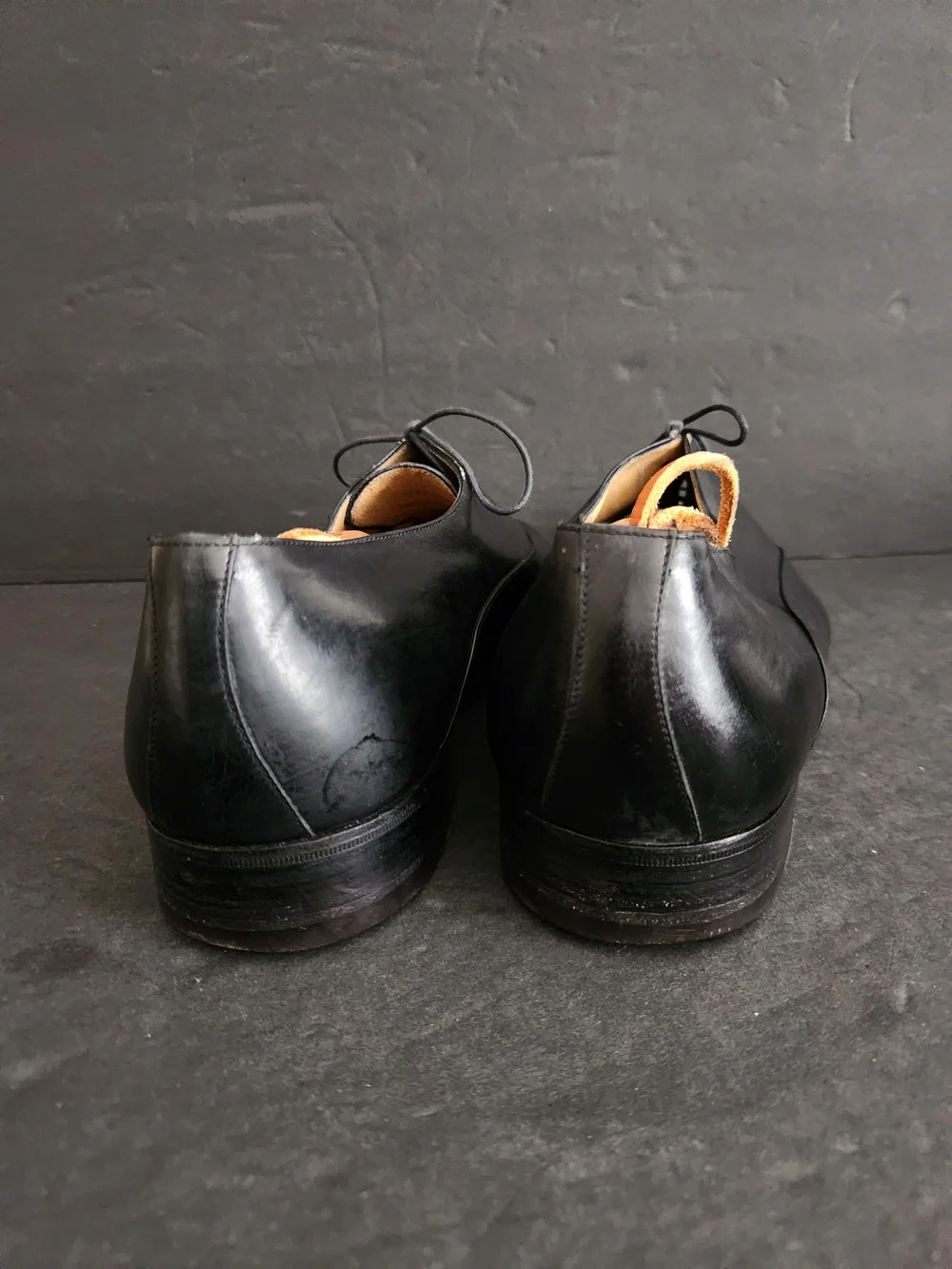 Salvatore Ferragamo Men’s Black Leather Oxford Lace-Up Almond Toe Logo 9.5EE